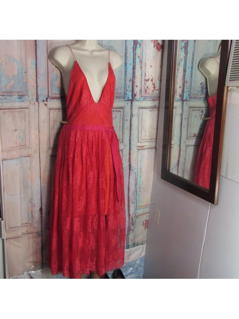 FREE PEOPLE WATERMELON RED LACE MAXI DRESS 12